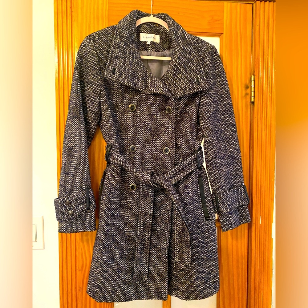 Calvin Klein wool coat with leather trim